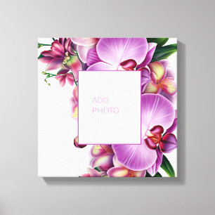 Floral Orchids Add Photo Stretched Canvas Print