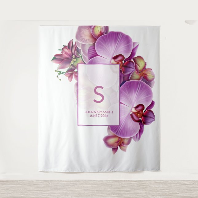 Floral Orchids Wedding Backdrop Tapestry (Front)