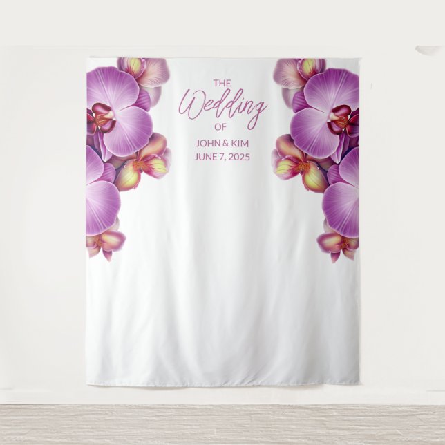 Floral Orchids Wedding Backdrop Tapestry (Front)