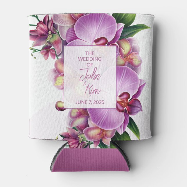 Floral Orchids Wedding  Can Cooler (Front)