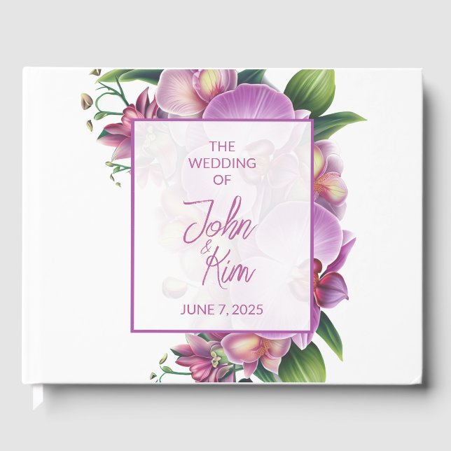 Floral orchids Wedding Guestbook (Front)