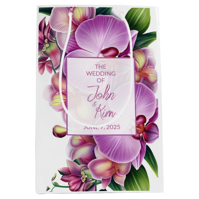 Floral Orchids Wedding  Medium Gift Bag (Front)