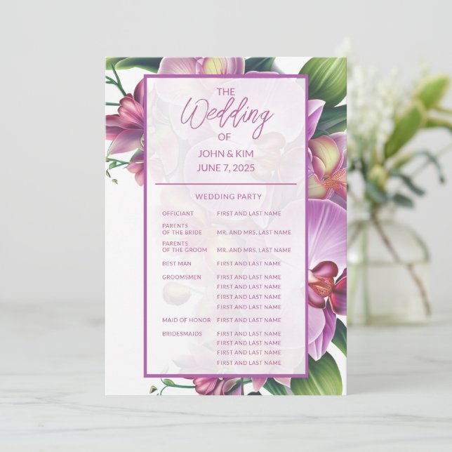 Floral Orchids Wedding Program Programme (Standing Front)