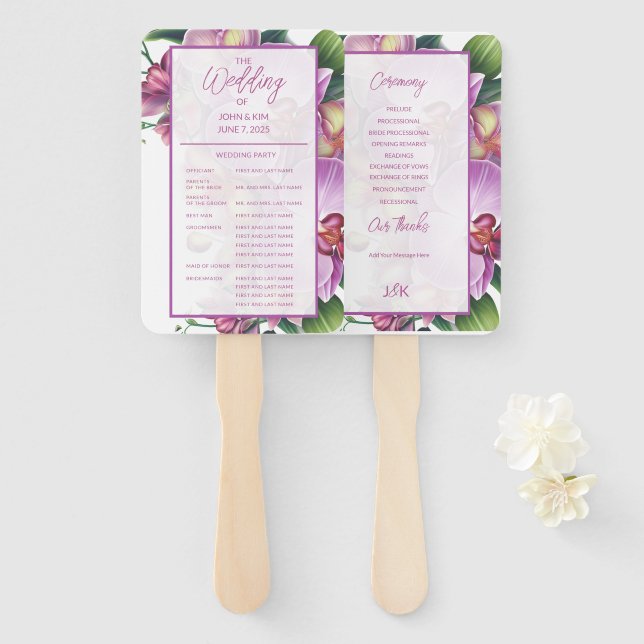Floral Orchids Wedding Program Set of Fans (Front and Back)
