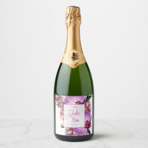 Floral Orchids Wedding Sparkling Wine Label
