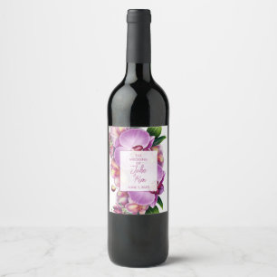 Floral Orchids Wedding Wine Label