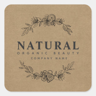 Floral organic beauty and cosmetics square sticker
