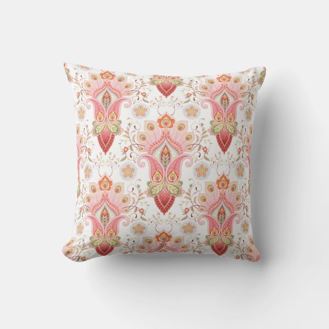 Floral oriental damask pattern with paisley and pe cushion (Front)