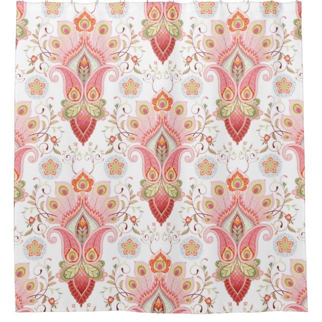 Floral oriental damask pattern with paisley and pe shower curtain (Front)