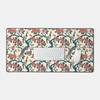 Floral Oriental Peacock Japandi style Desk Mat