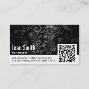 Floral Ornament QR Code Hairdresser Business Card