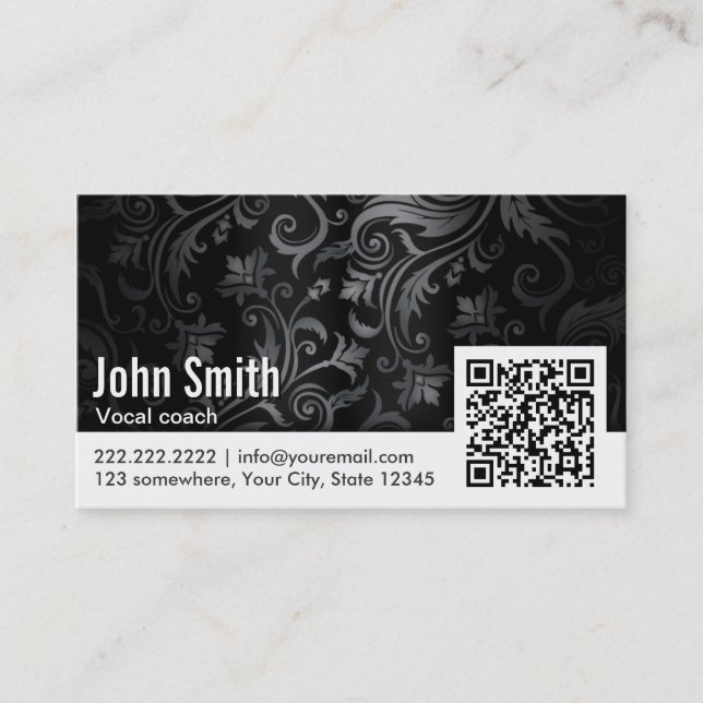Floral Ornament QR Code Vocal Coach Business Card (Front)