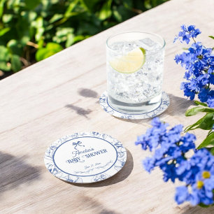 Floral Ornament Vintage Classic Baby Shower  Round Paper Coaster