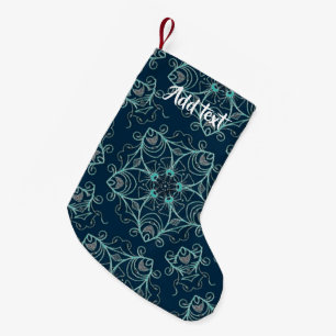 Floral ornamental blue print small christmas stocking