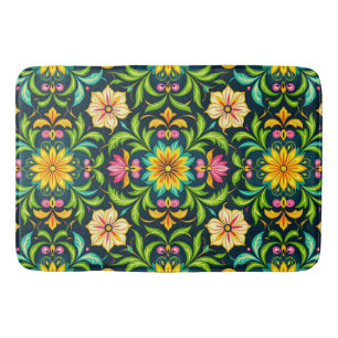 Floral Ornamental Pattern in Vibrant Colours Bath Mat