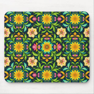 Floral Ornamental Pattern in Vibrant Colours Mouse Mat