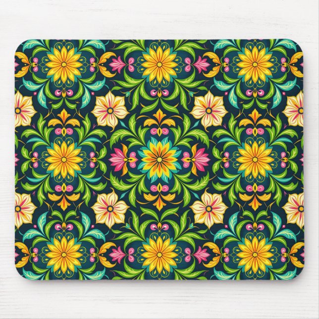 Floral Ornamental Pattern in Vibrant Colours Mouse Mat (Front)