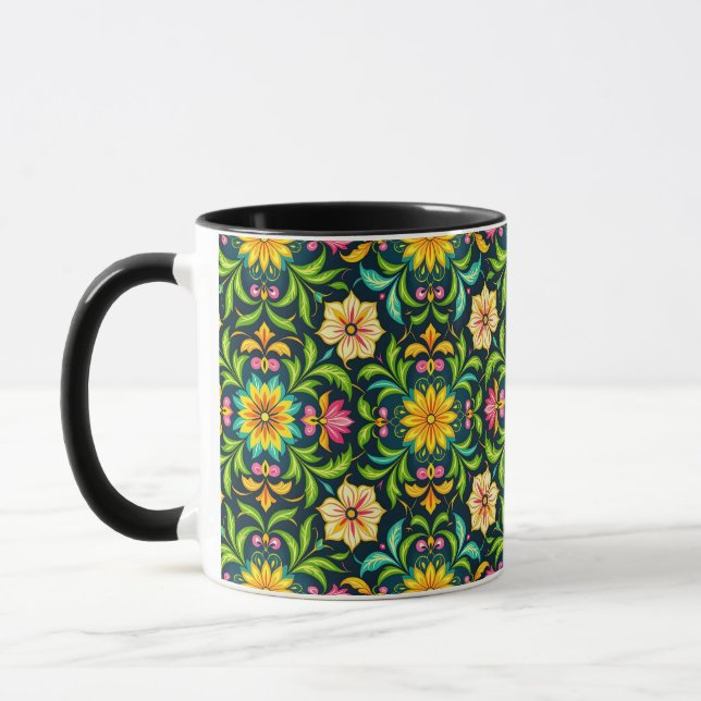 Floral Ornamental Pattern in Vibrant Colours Mug (Left)