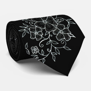 Floral Ornaments Black Neck Tie