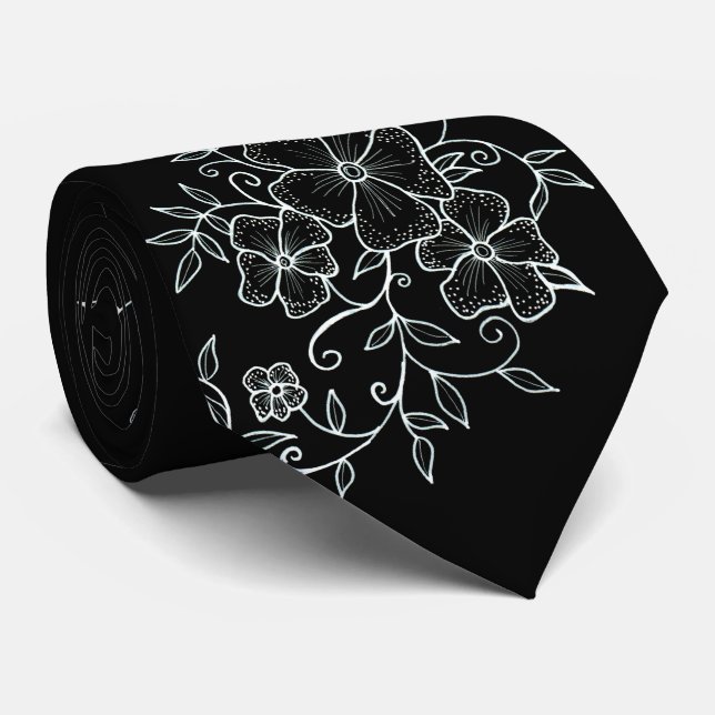 Floral Ornaments Black Neck Tie (Rolled)