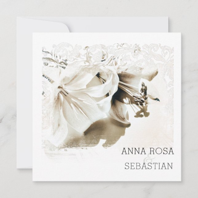 *~* Floral Ornate Lily  AR12 QR PHOTO RSVP Wedding Invitation (Front)