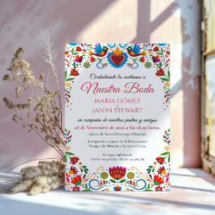Floral Otomi Colourful Fiesta Spanish Wedding Invitation