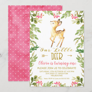 Floral Our Little Deer Birthday Party Invitation