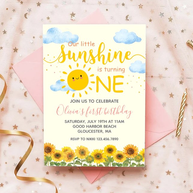 Floral Our Little Sunshine 1st Birthday Sunflower Invitation (Creator Uploaded)