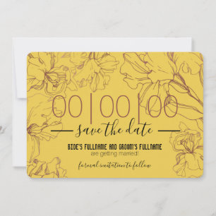 Floral Outline Design in Yellow Mustard BG Wedding Save The Date