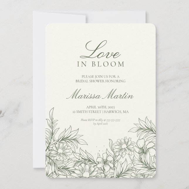 Floral Outline Love In Bloom Wedding Shower Invite (Front)