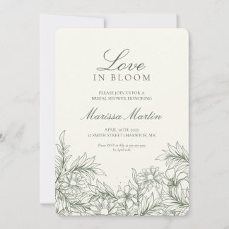 Floral Outline Love In Bloom Wedding Shower Invite