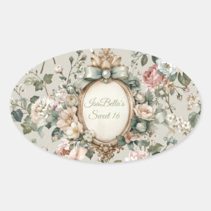 Floral Oval Stickers for Invitations & Favours