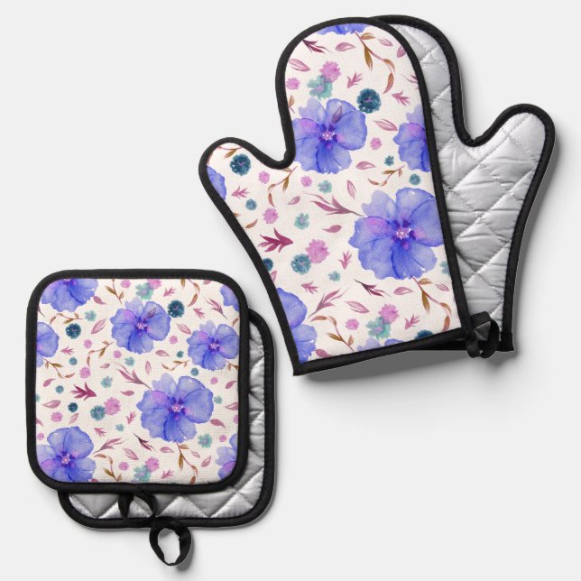 Floral Oven Mitt & Pot Holder Set – Kitchen Gift (Front/Back)