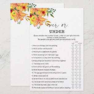 Floral over or under bridal shower game