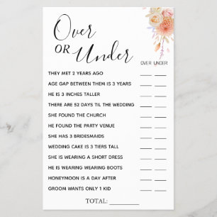 Floral Over or Under Bridal shower game card