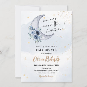 Floral Over The Moon Baby Shower Invitation