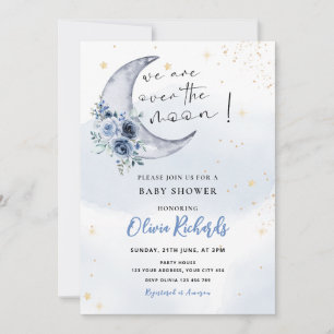 Floral Over The Moon Baby Shower Invitation