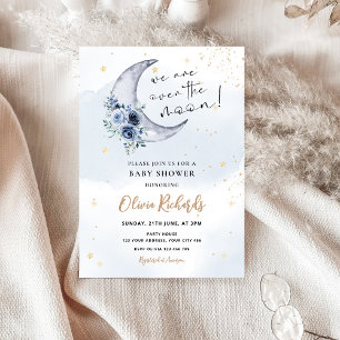Floral Over The Moon Baby Shower Invitation