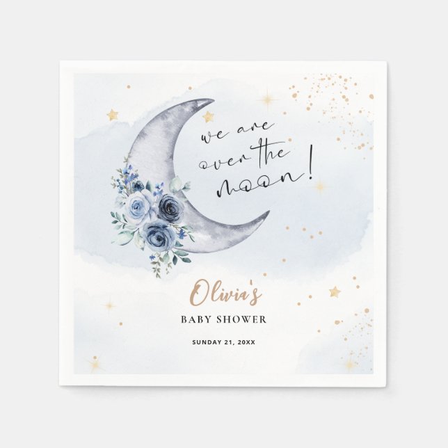 Floral Over The Moon Baby Shower Napkin (Front)