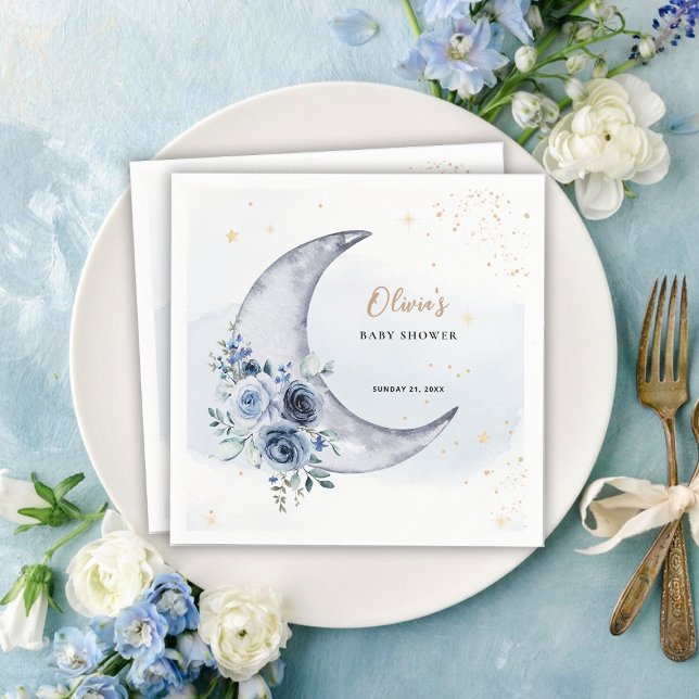 Floral Over The Moon Baby Shower Napkin (Creator Uploaded)