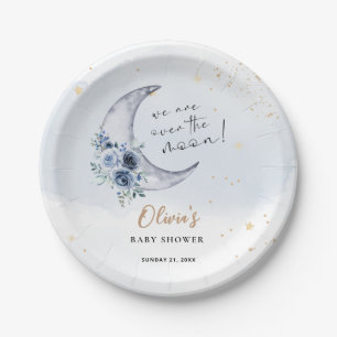 Floral Over The Moon Baby Shower Paper Plate