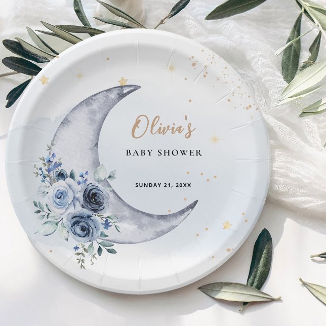 Floral Over The Moon Baby Shower Paper Plate (Creator Uploaded)