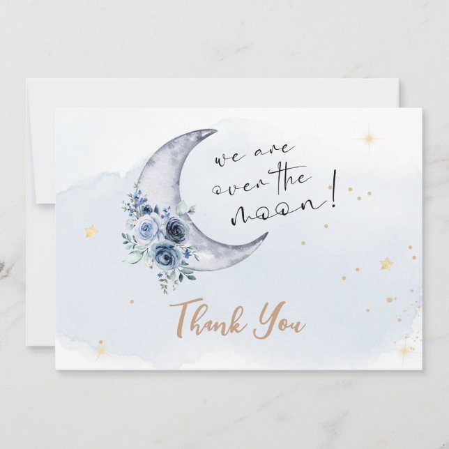 Floral Over The Moon Baby Shower Thank You Card (Front)