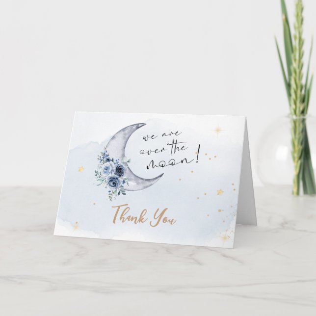 Floral Over The Moon Baby Shower Thank You Card (Front)