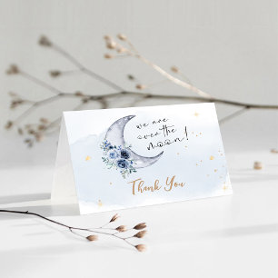Floral Over The Moon Baby Shower Thank You Card
