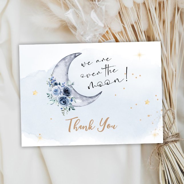 Floral Over The Moon Baby Shower Thank You Card (Creator Uploaded)