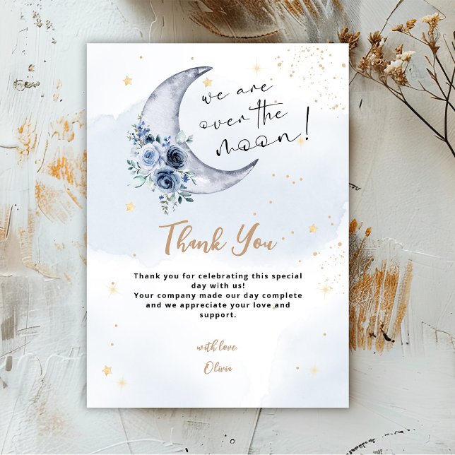 Floral Over The Moon Baby Shower Thank You Card (Creator Uploaded)