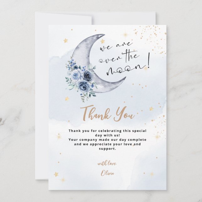 Floral Over The Moon Baby Shower Thank You Card (Front)