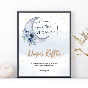 Floral Over The Moon Diaper Raffle  Poster
