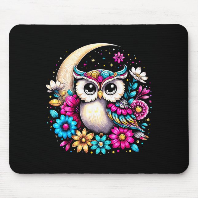 Floral Owl And Moon  Mouse Mat (Front)